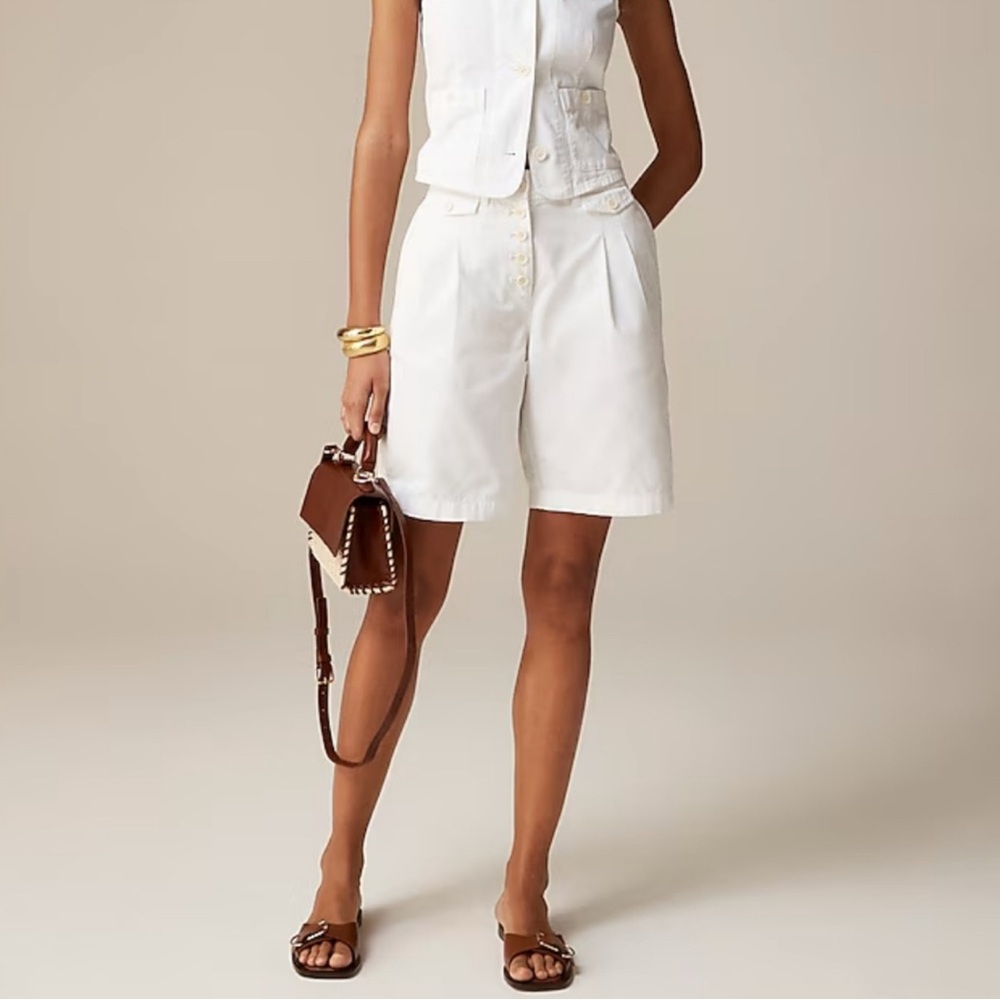 J. Crew Pleated Button-Front Short in Chino - White Size 4
